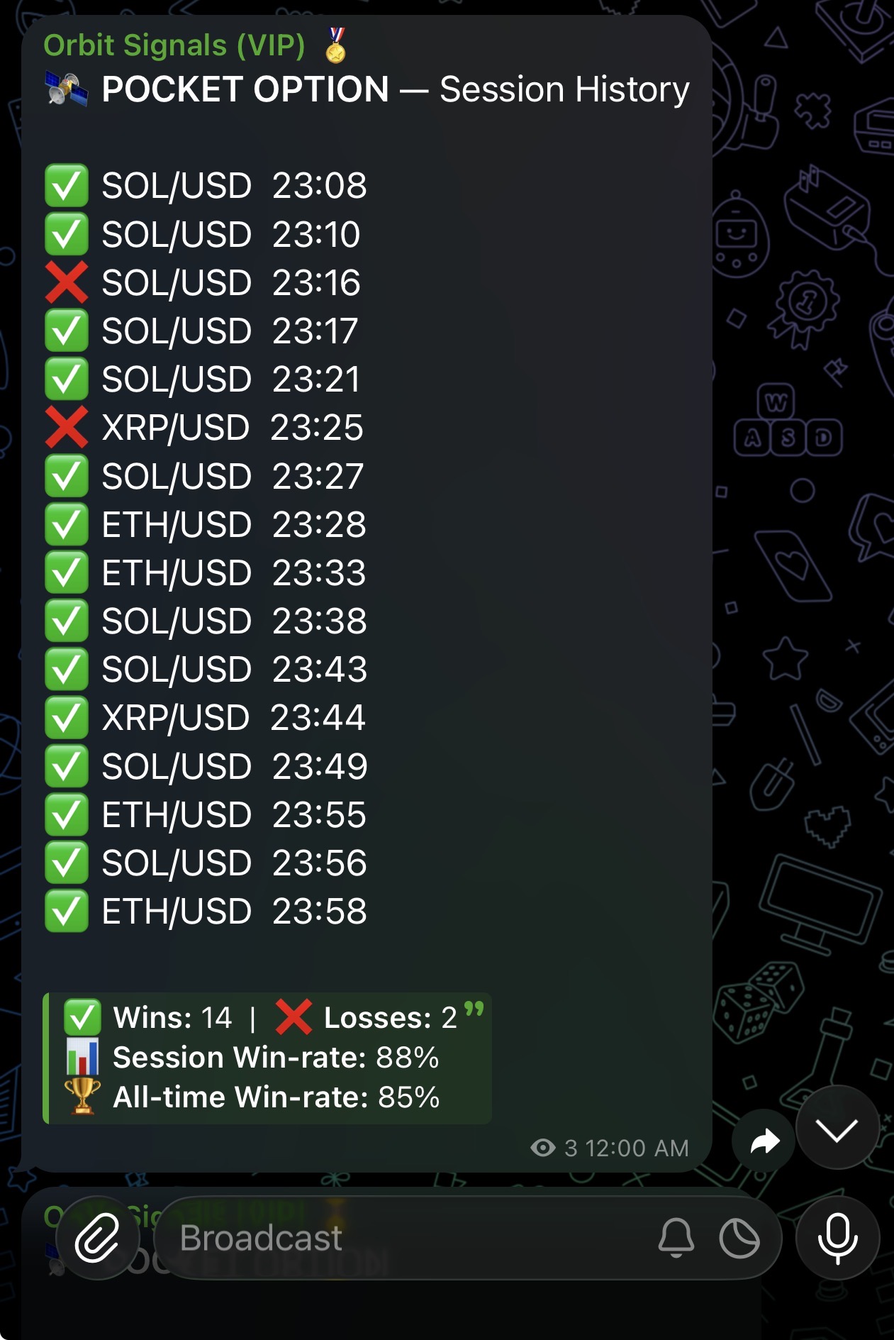 Example Orbit Signals session history recap